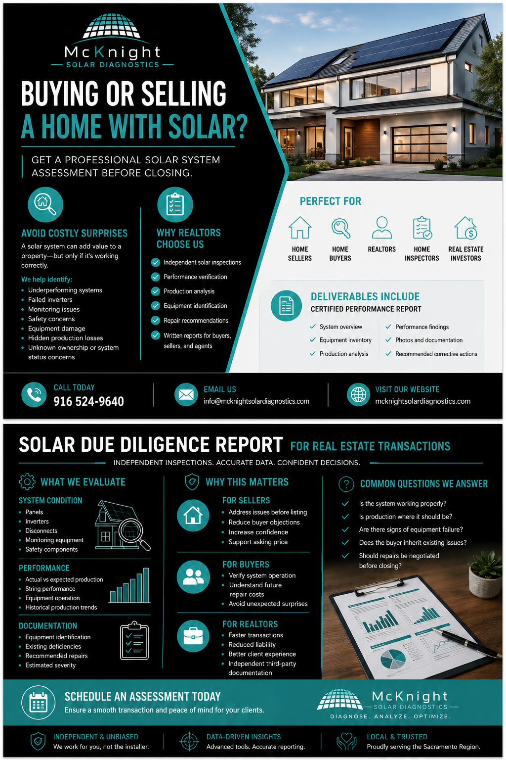 flyer for the solar inspection service for real estate transactions offered by McKnight Solar Diagnostics